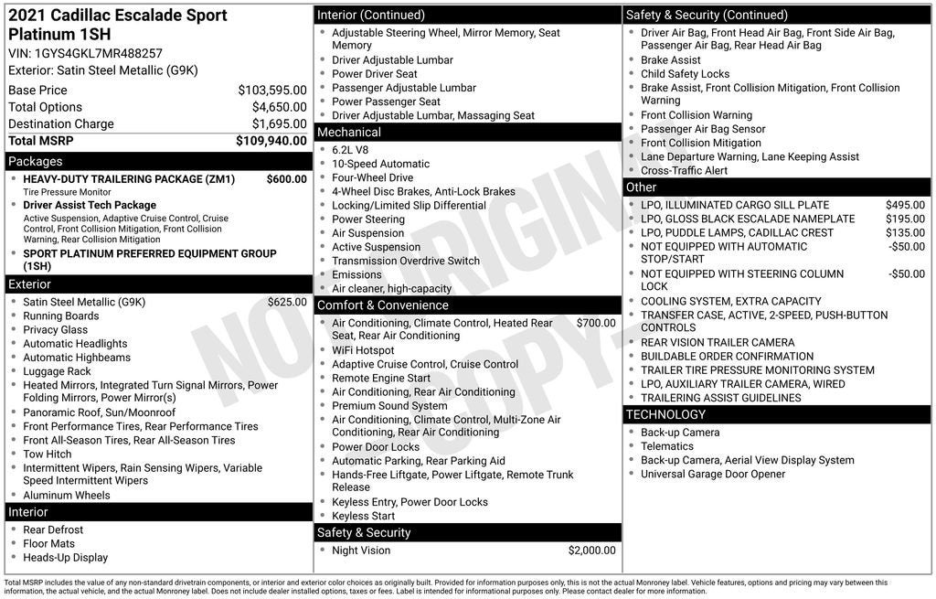2021 Cadillac Escalade Sport Platinum