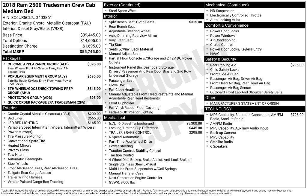 2018 RAM 2500 Tradesman Crew Cab 4x4 6'4" Box