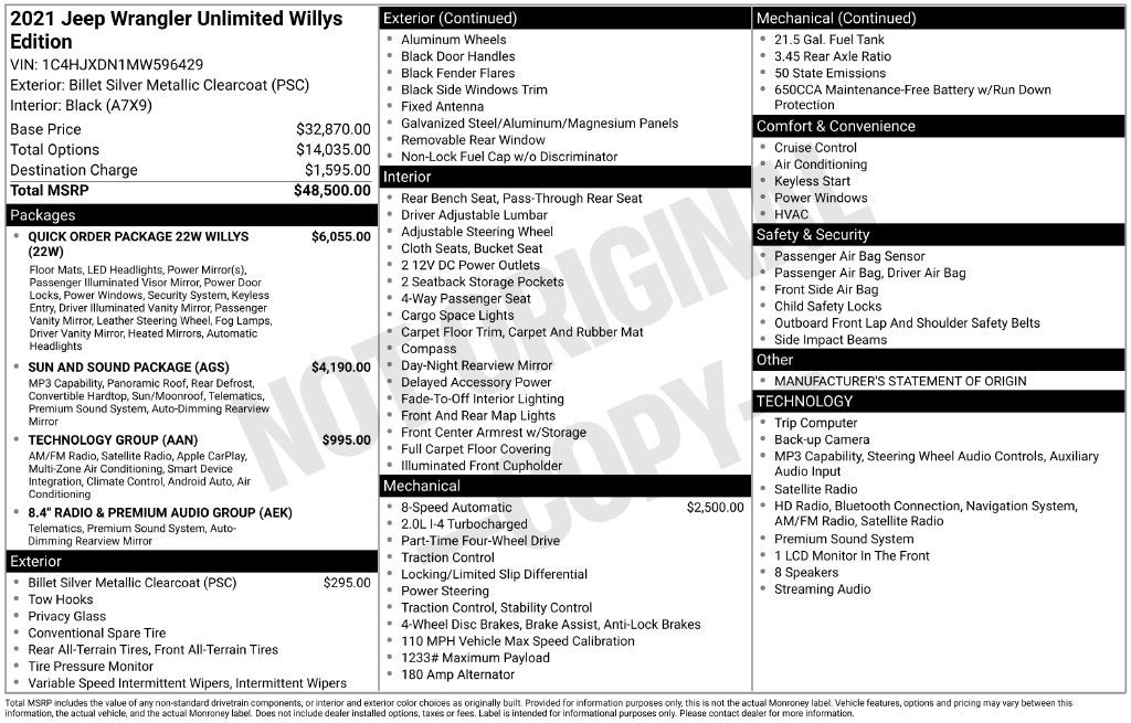 2021 Jeep Wrangler Unlimited Willys