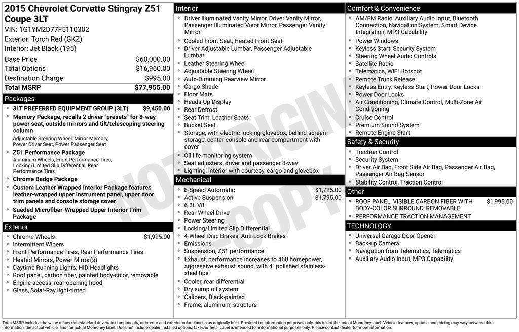 2015 Chevrolet Corvette Stingray Z51 3LT